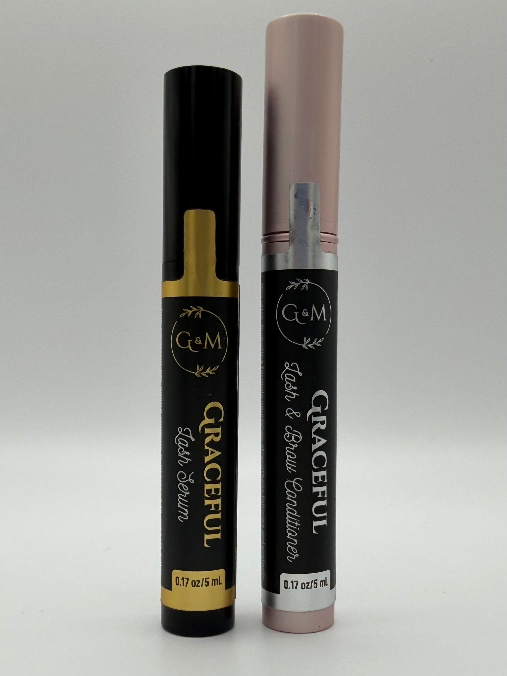 Two black and gold cosmetic tubes with 'Graceful' branding on a white background
