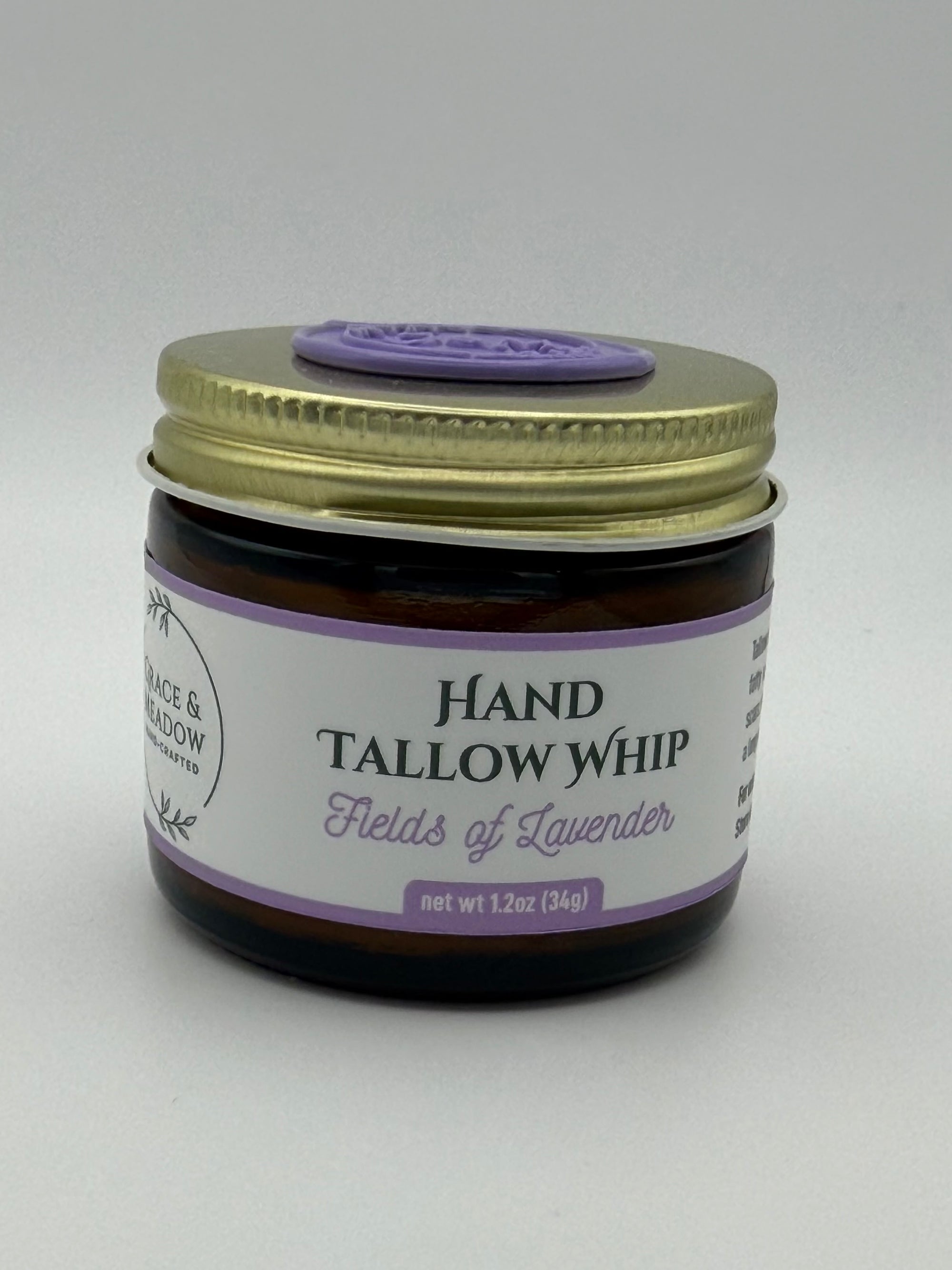 Jar of Hand Tallow Whip Fields of Lavender on a white background