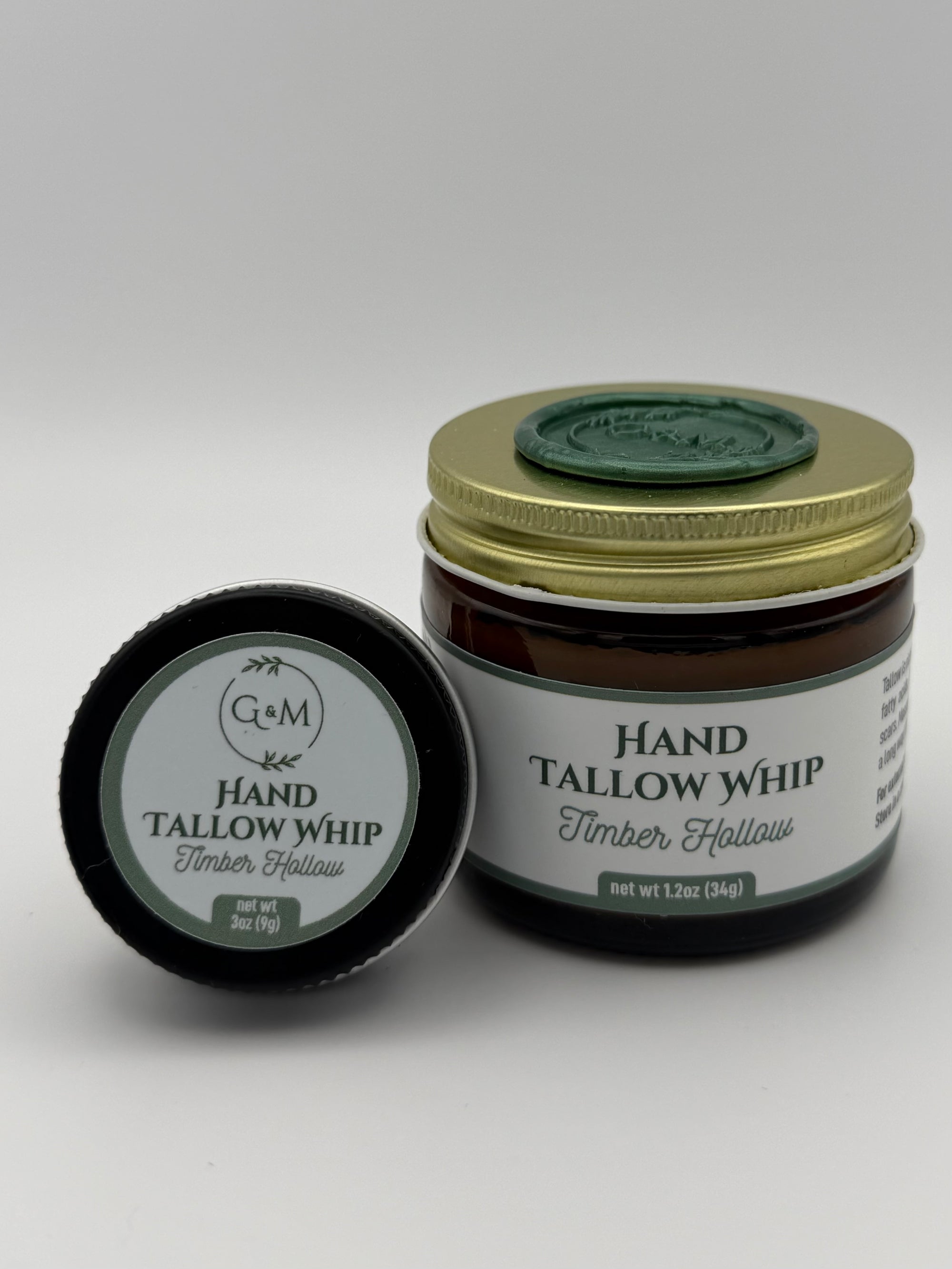 Hand Tallow Whip container with gold lid on a white background